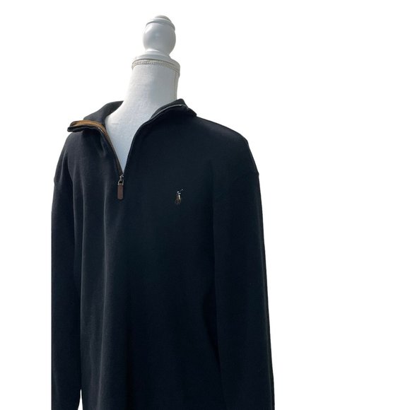 Polo Ralph Lauren Mens Pullover Sweatshirt Embroidered 1/4 Zip Black Size Large - Picture 3 of 5